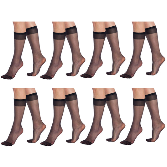8 Pairs Women’s Sheer Knee High Socks 15 Denier Nylon Stay-Up Band One Size