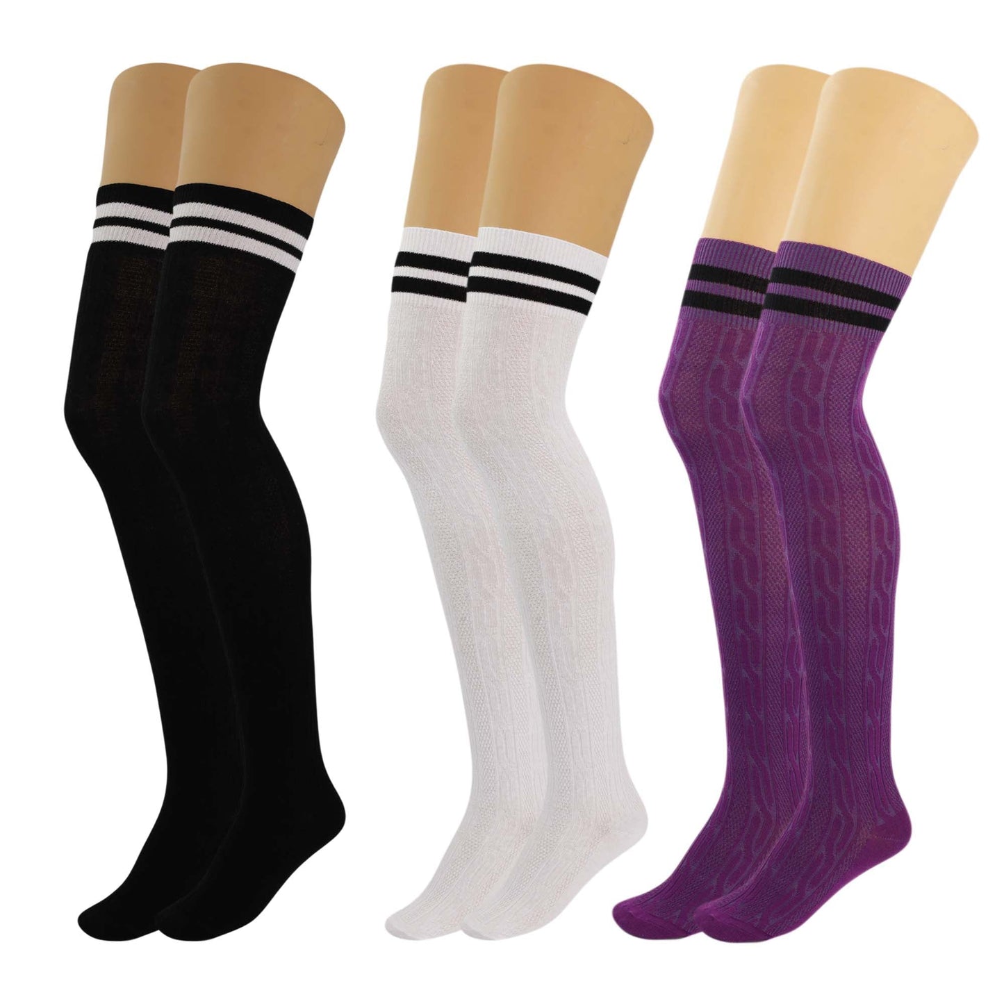 Women’s Colorful Thigh High Boot Socks 3 Pairs Over Knee Soft Warm Stretchy 5-10