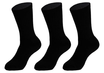 Women's cushioned cotton crew socks, 3 pack, in black