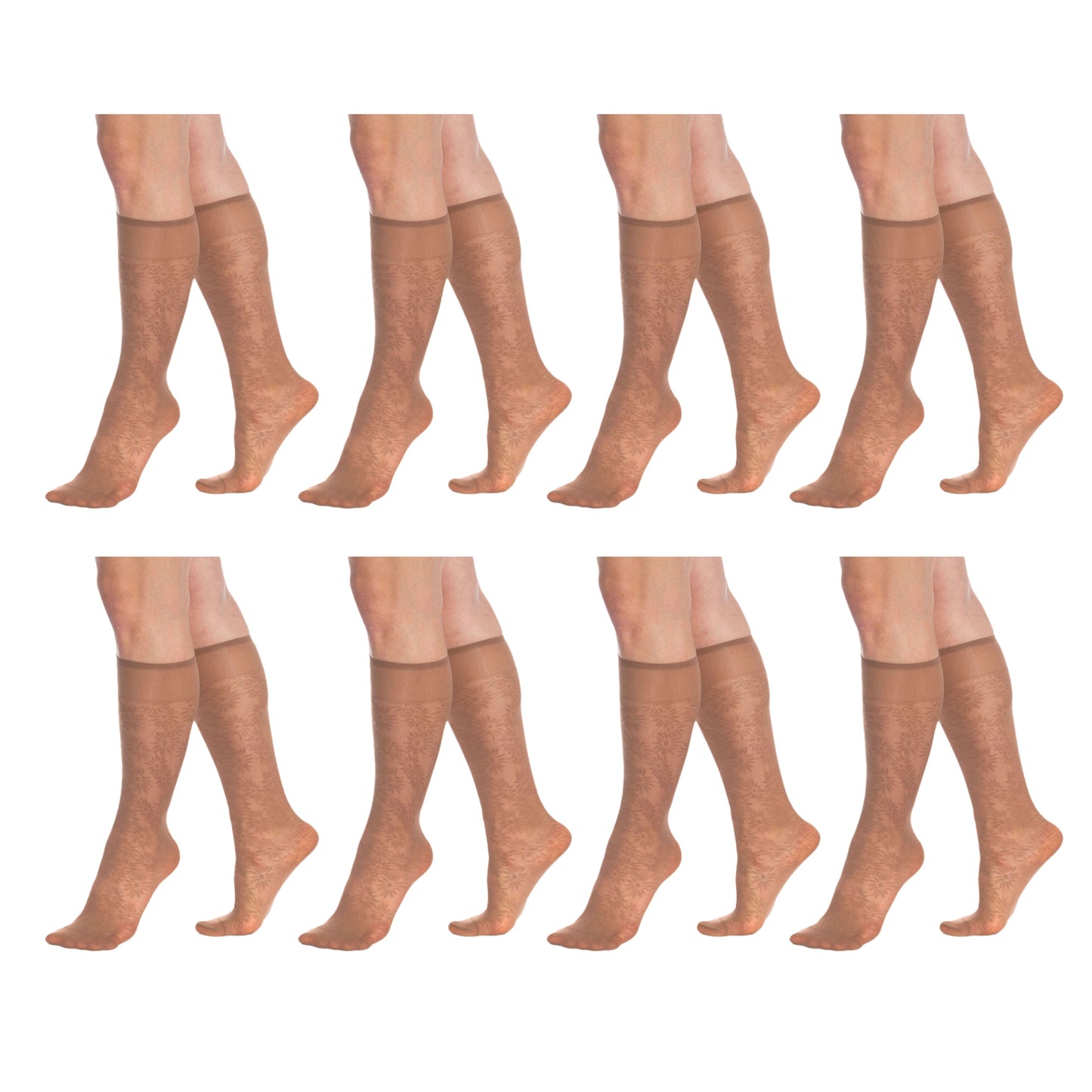 8 Pairs Women’s Sheer Knee High Socks 15 Denier Nylon Stay-Up Band One Size