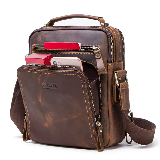 Genuine Leather Men Shoulder Bag Vintage Messenger Crossbody Sling Handbag