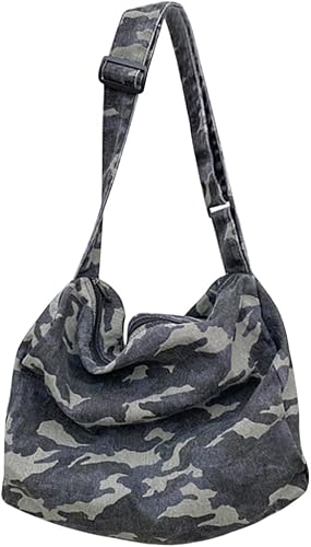 Camouflage Hobo Crossbody Bag Gray Canvas Adjustable Strap Open Box — manufacturer catalog reference