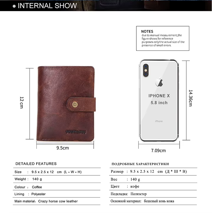 Men’s Genuine Leather RFID Wallet with Coin Pocket & Card Holder