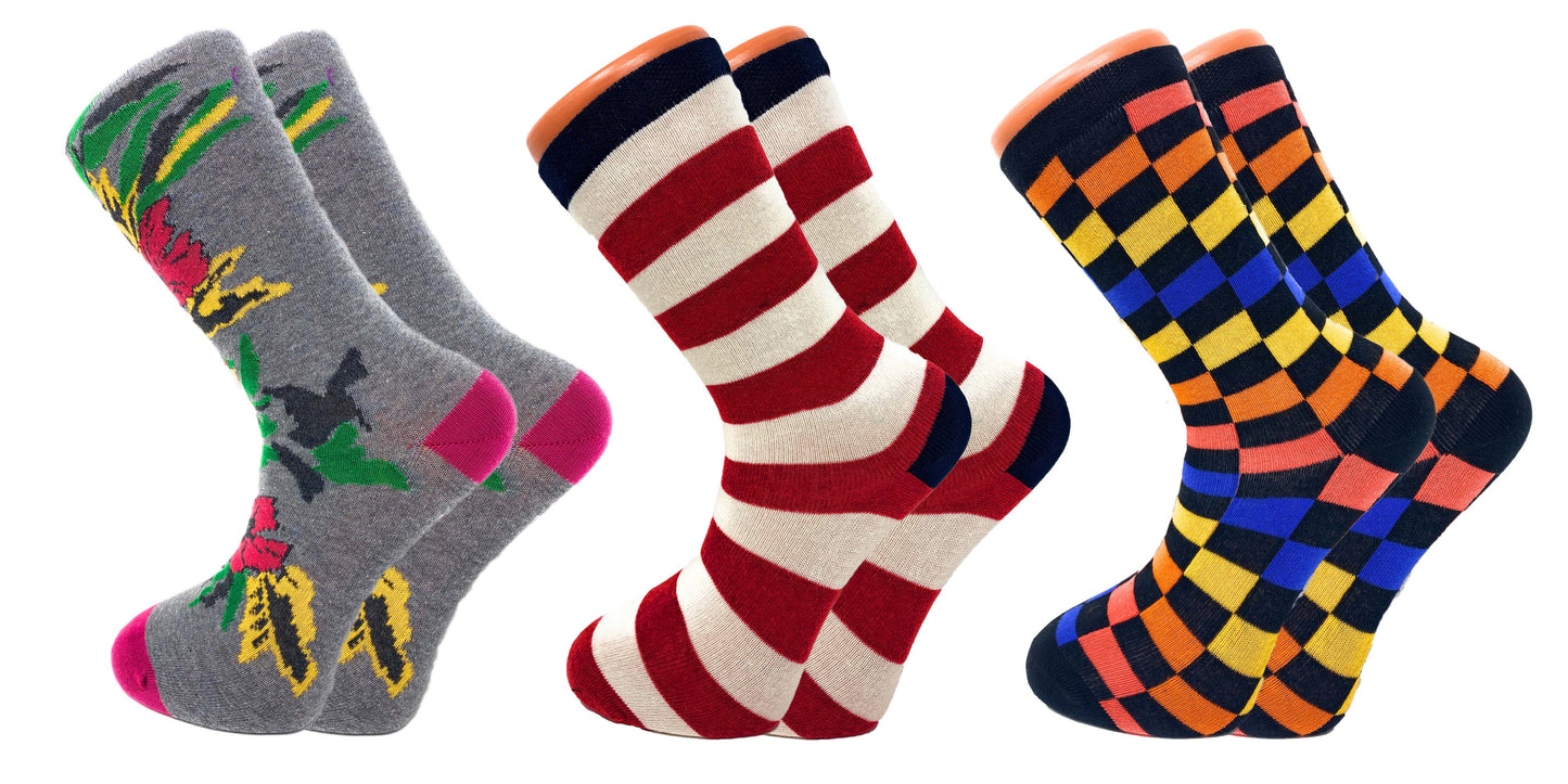 3 Pairs Crazy Pattern Crew Socks Men Women – Colorful Cotton Fun Novelty Gift