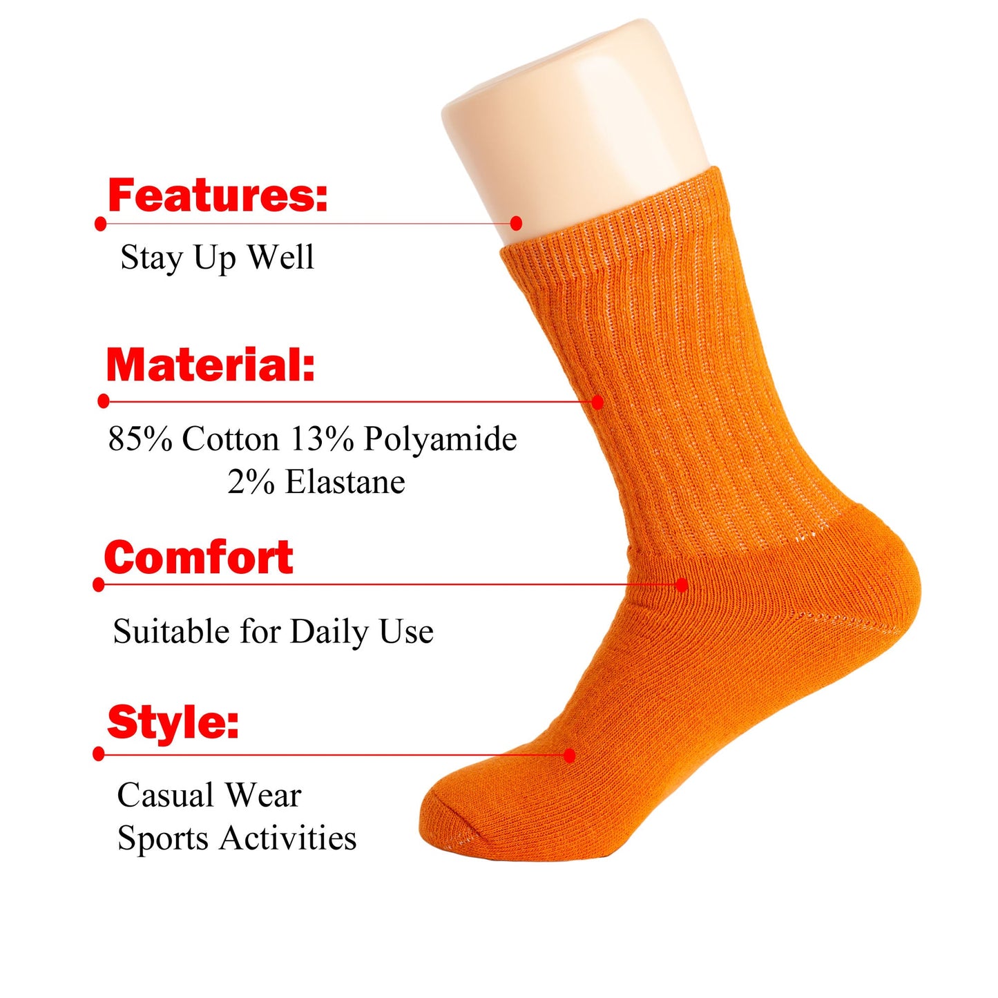 Orange Crew Socks for Women 3 Pack – Soft Cotton, Size 5-10, Fall Halloween Wear