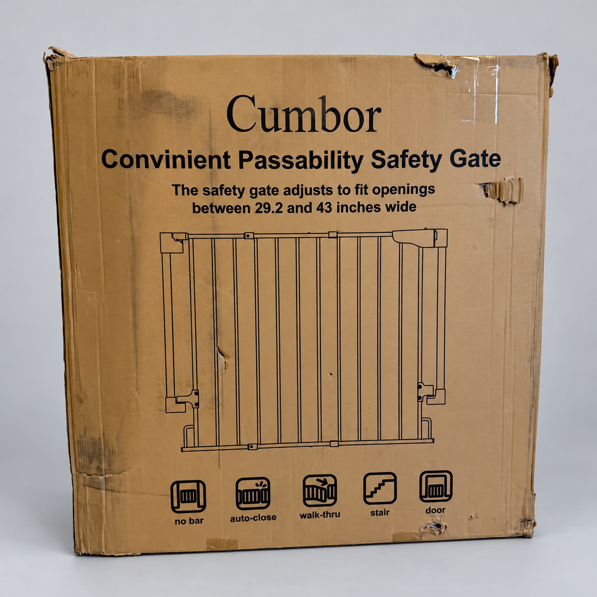 Actual Cumbor gate box; background cleaned, visible wear retained