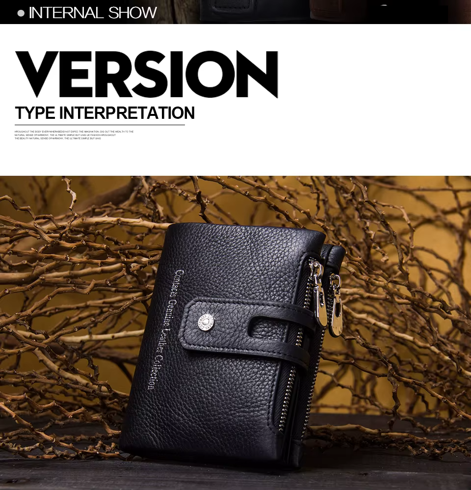 Men's Genuine Leather Small Zipper Wallet - RFID Coin Purse & Card Holder