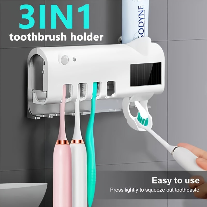 Wall Mount Toothbrush Sterilizer USB Solar Rechargeable Stand Smart Dryer 400mAh