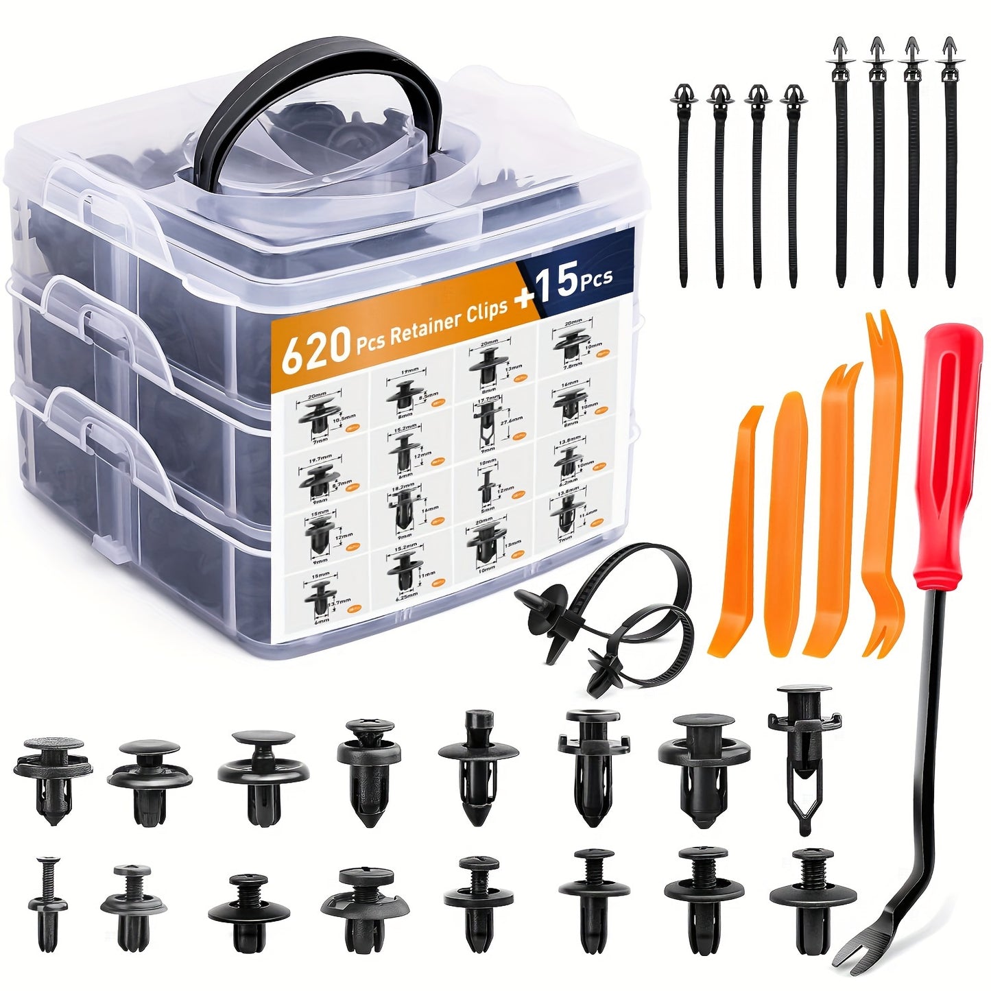 250pcs Universal Car Bumper Clips & Push Rivet Fasteners Kit with Box