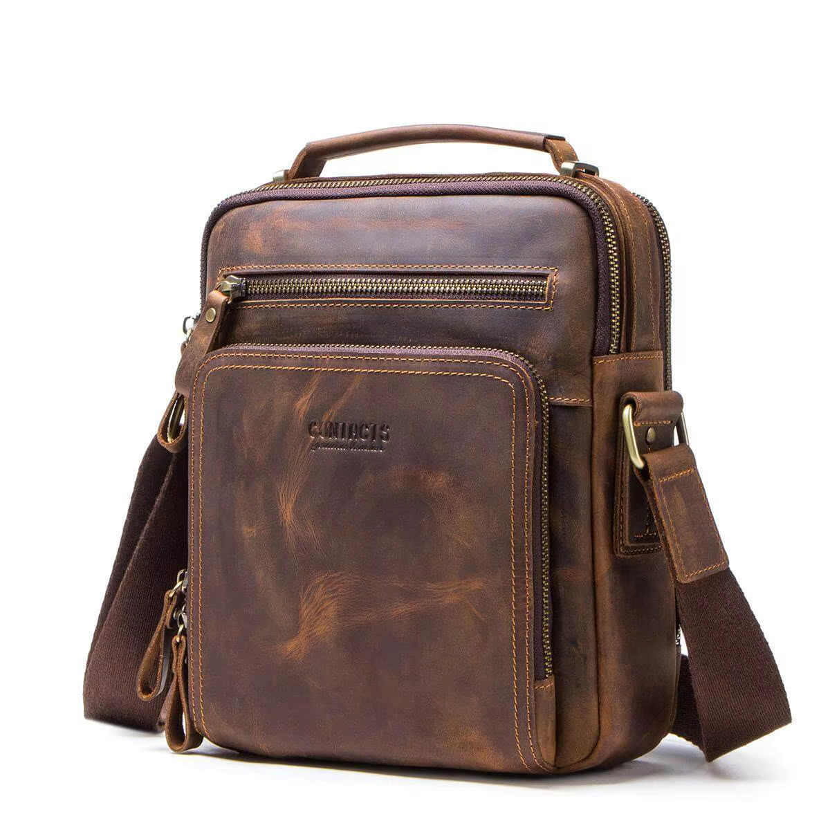 Genuine Leather Men Shoulder Bag Vintage Messenger Crossbody Sling Handbag