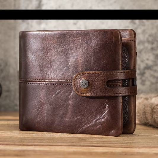Genuine Leather Men Wallet RFID Blocking Short Coin Purse with Card Slots