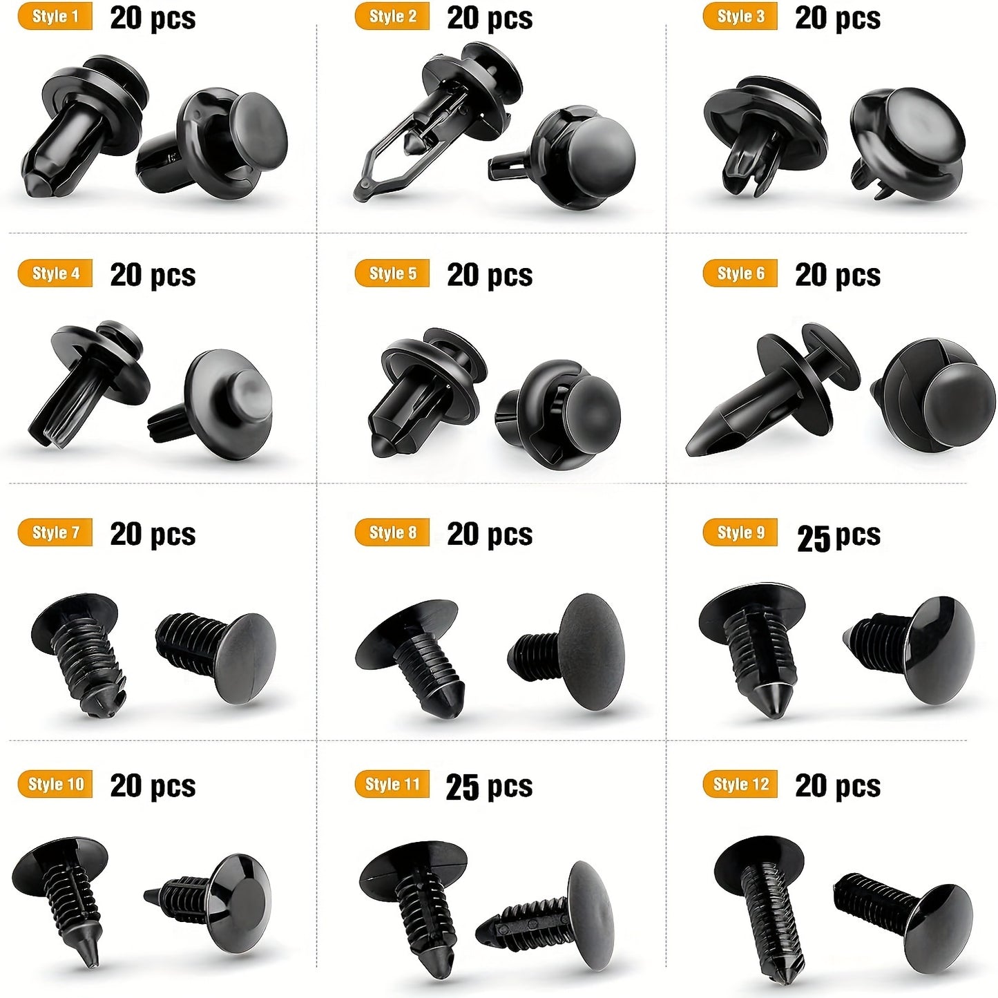 250pcs Universal Car Bumper Clips & Push Rivet Fasteners Kit with Box