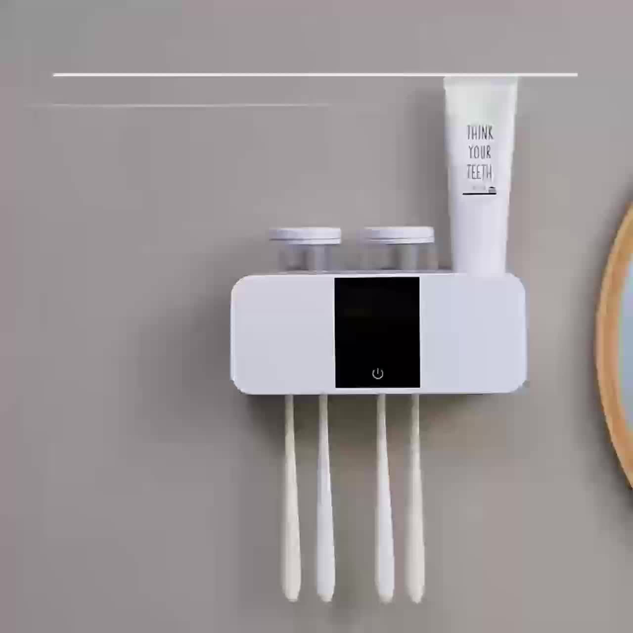 Smart Toothbrush Holder UV Sterilizer Wall Mount USB Charging 4 Brush Slots 2 Cups