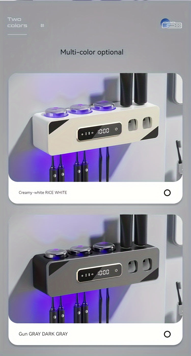 Smart Toothbrush Holder Wall Mount – 6 Slots, 2 Dispensers, 3 Cups, USB Recharge