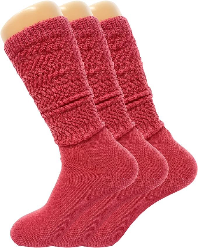 3 Pairs Women's Knee High Slouch Socks for Boots Dance Fall Soft Cotton Size 9-11