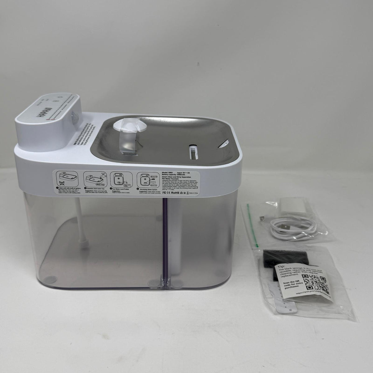HAPAW P0018 3L Smart Cat Water Fountain WiFi 5000mAh Filterless White