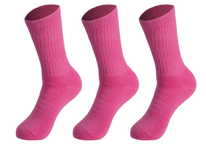 Women's cushioned cotton crew socks, 3 pack, in hot pink