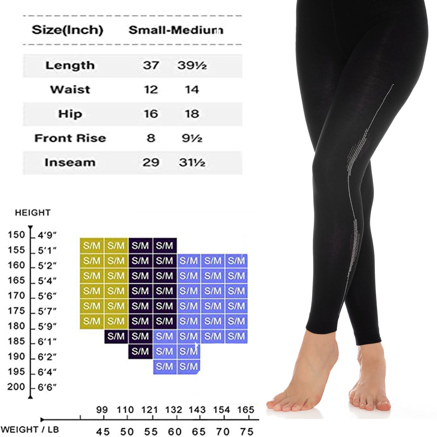 Women’s Bamboo Leggings S-M Soft Stretch Full Length Eco Friendly Pants 1 Pair