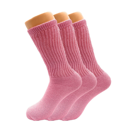 Women’s Pink Mid-Calf Cotton Crew Socks 3 Pack Cushioned Athletic Fit Size 5-10