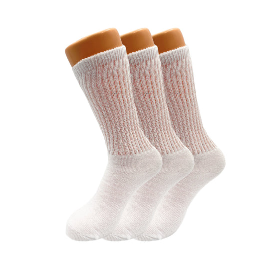 Women’s White Mid-Calf Cotton Crew Socks 3 Pack Cushioned Athletic Size 5-10