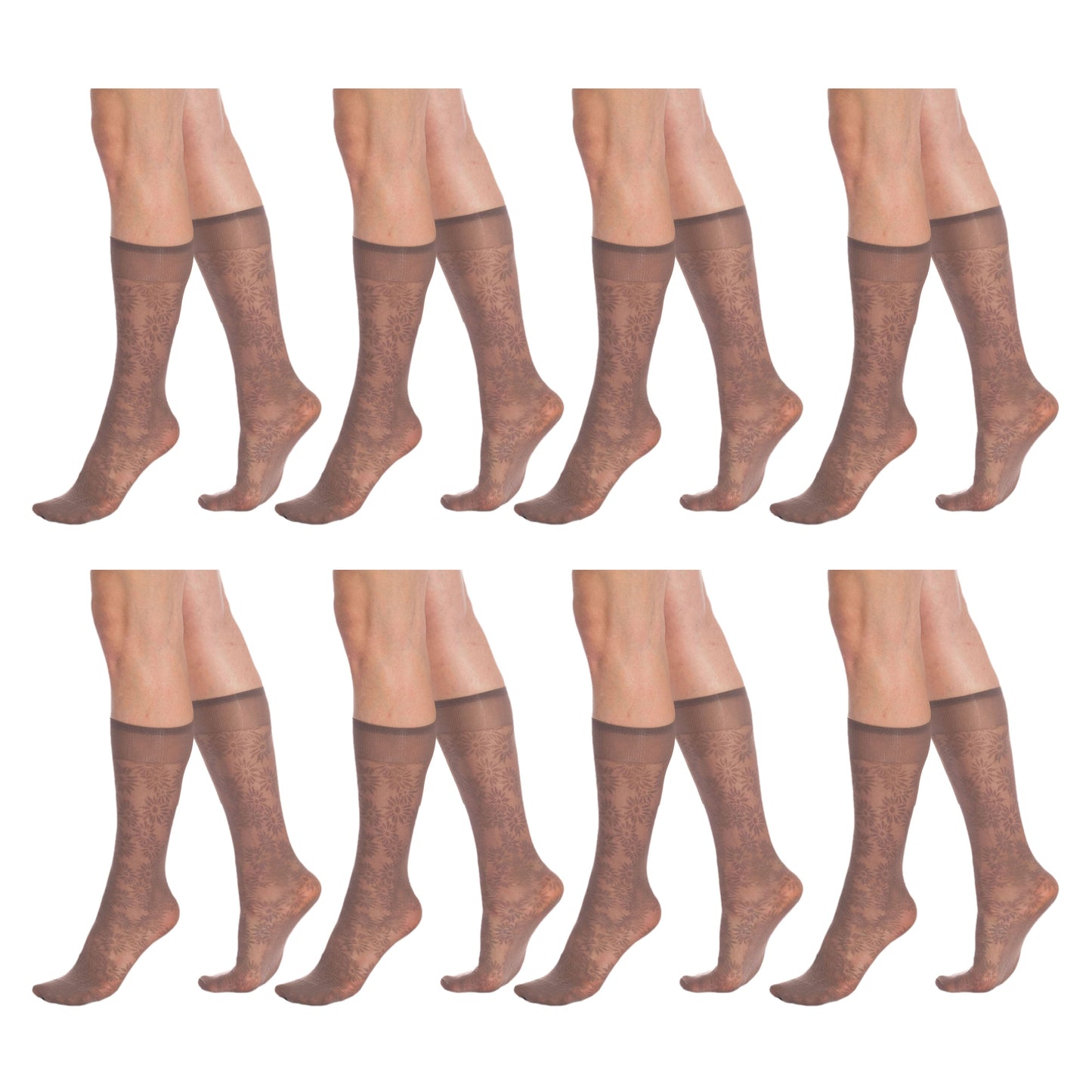 8 Pairs Women’s Sheer Knee High Socks 15 Denier Nylon Stay-Up Band One Size