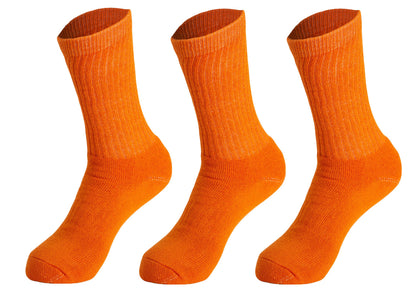 Women's cushioned cotton crew socks, 3 pack, in orange