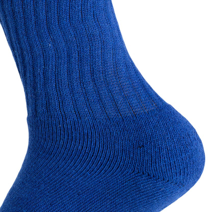 Women's royal blue cotton crew socks, 3 pairs, close-up detail