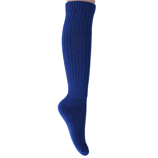 Navy cotton-blend slouch socks for women, shoe size 5-10