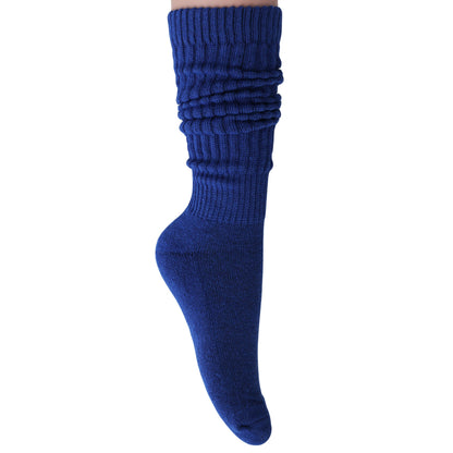 Navy cotton-blend slouch socks for women, shoe size 5-10