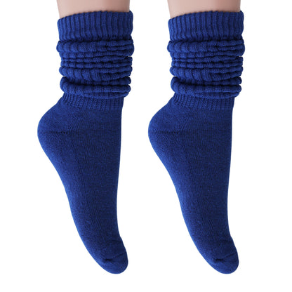 Navy cotton-blend slouch socks for women, shoe size 5-10, 2-pair pack
