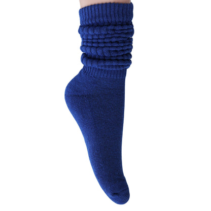 Navy cotton-blend slouch socks for women, shoe size 5-10