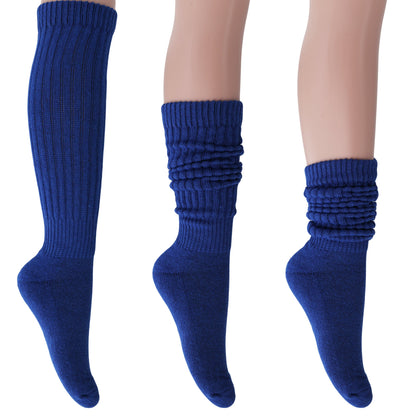 Navy cotton-blend slouch socks for women, shoe size 5-10, 3-pair pack