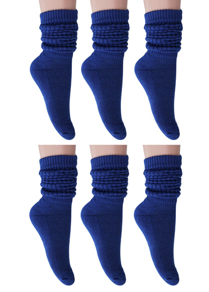 Navy cotton-blend slouch socks for women, shoe size 5-10, 6-pair pack