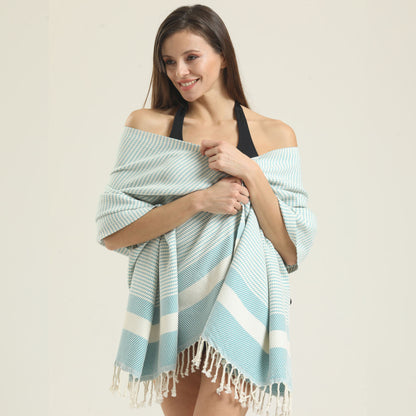 Oversized 100% Turkish cotton beach towel, 71 x 36 inches, in petrol blue
