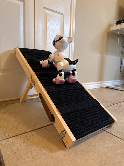 Folding Wooden Pet Ramp Black Carpet Carry Handle Open Box — actual item photograph