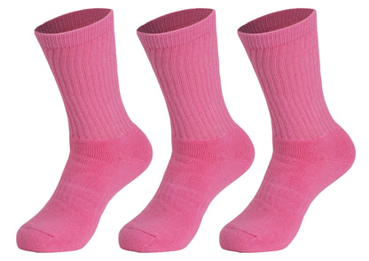Women's cushioned cotton crew socks, 3 pack, in pink