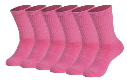 Men's cushioned cotton crew socks, 6 pairs, in pink