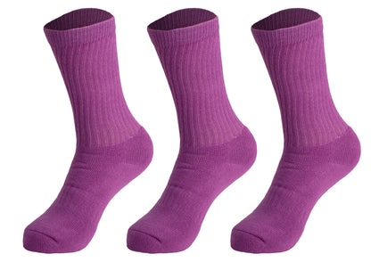 Women's cushioned cotton crew socks, 3 pack, in purple