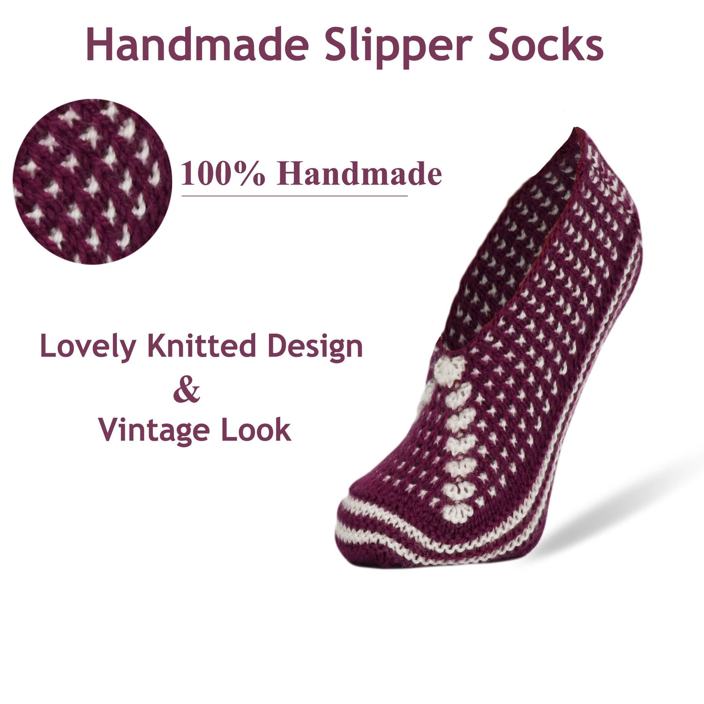 Women’s Handmade Crochet Slipper Socks Indoor Soft House Shoes Size 5–7 1 Pair