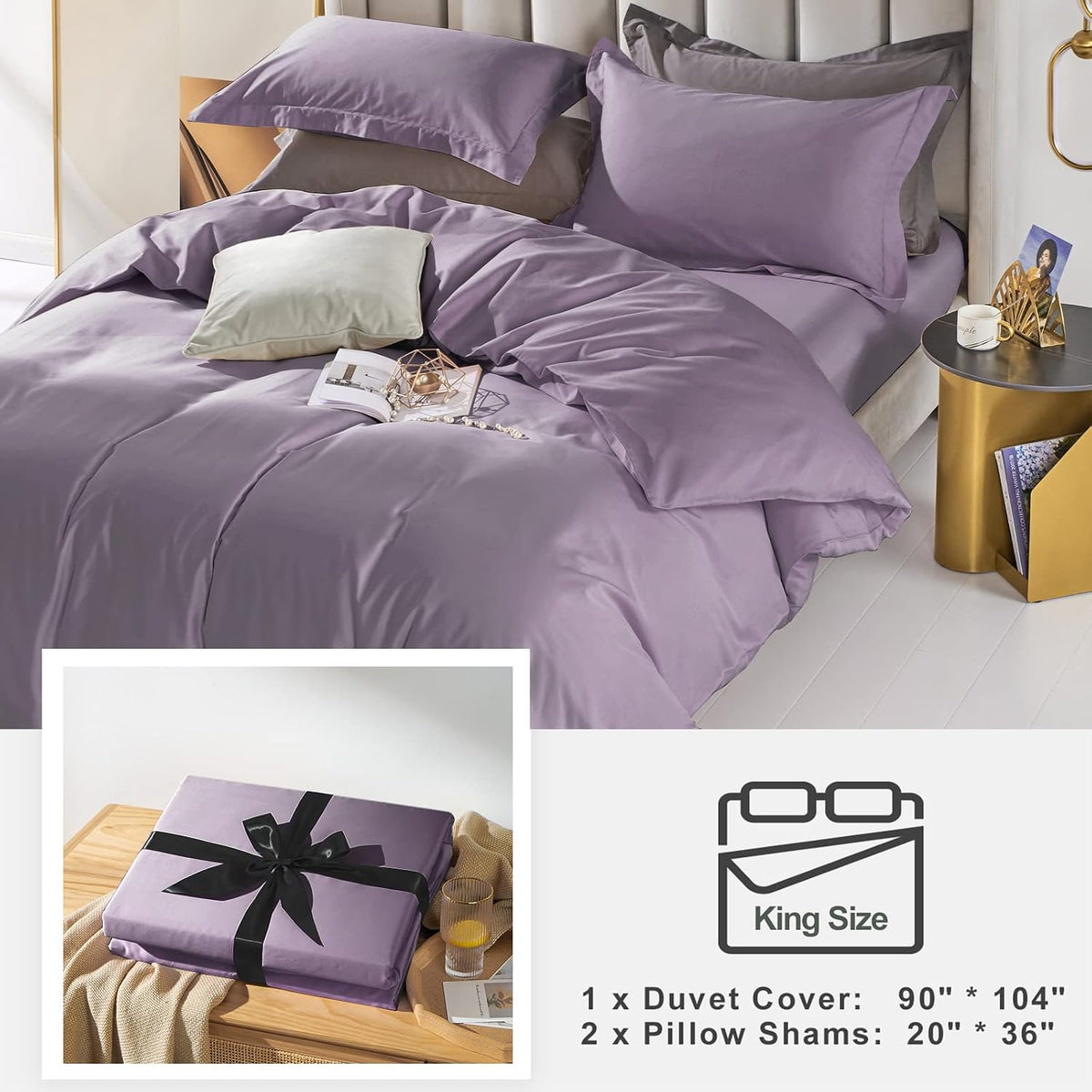 MILDLY King Duvet Cover Set Cotton Sateen Grayish Purple 3 Piece Open Box — manufacturer catalog reference