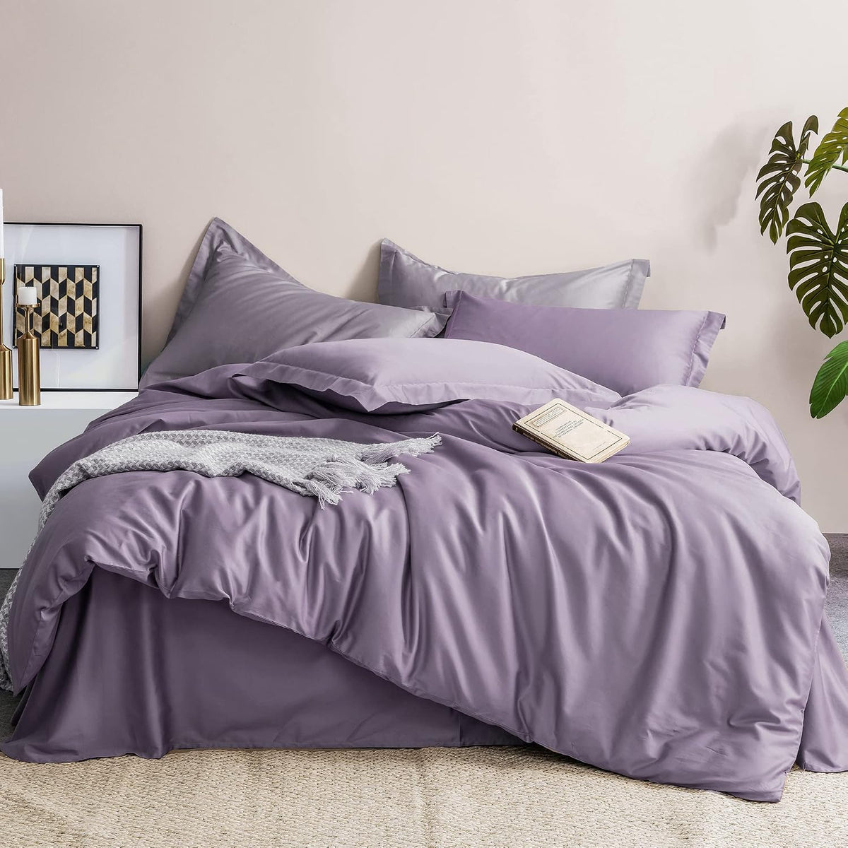MILDLY King Duvet Cover Set Cotton Sateen Grayish Purple 3 Piece Open Box — manufacturer catalog reference