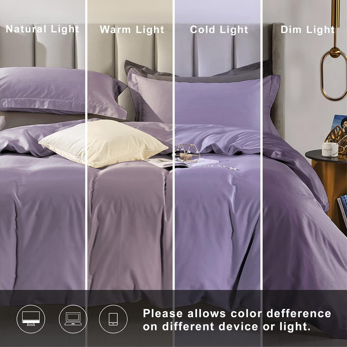 MILDLY King Duvet Cover Set Cotton Sateen Grayish Purple 3 Piece Open Box — manufacturer catalog reference