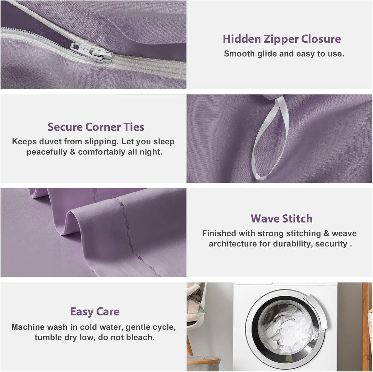 MILDLY King Duvet Cover Set Cotton Sateen Grayish Purple 3 Piece Open Box — manufacturer catalog reference