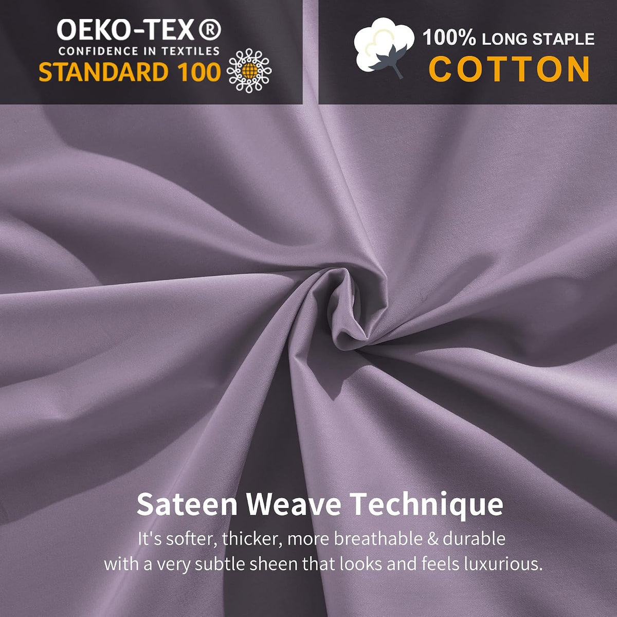 MILDLY King Duvet Cover Set Cotton Sateen Grayish Purple 3 Piece Open Box — manufacturer catalog reference