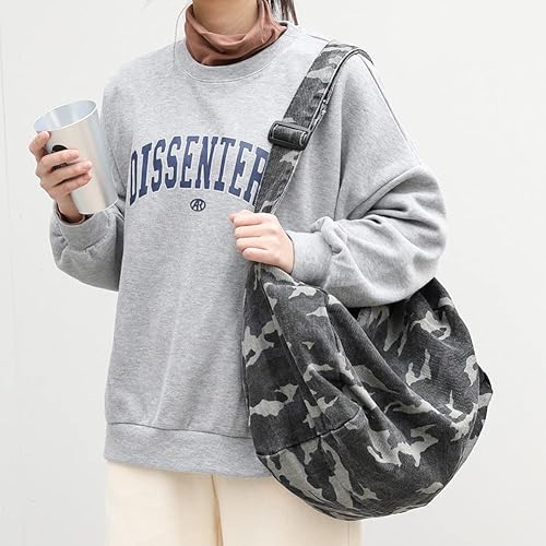 Camouflage Hobo Crossbody Bag Gray Canvas Adjustable Strap Open Box — manufacturer catalog reference