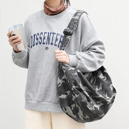Camouflage Hobo Crossbody Bag Gray Canvas Adjustable Strap Open Box — manufacturer catalog reference