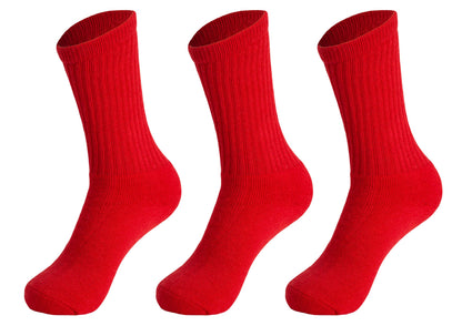Women's cushioned cotton crew socks, 3 pack, in red