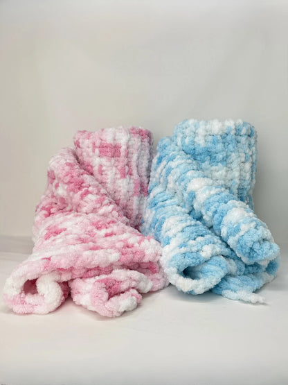 Handmade newborn baby blanket in soft chenille yarn