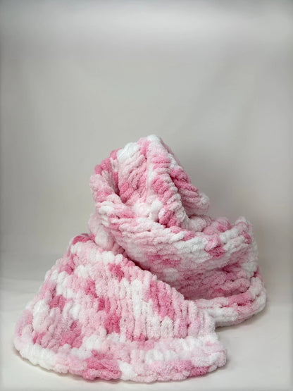 Handmade newborn baby blanket in soft chenille yarn
