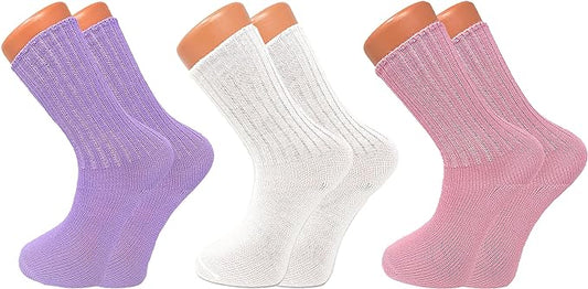 3 Pairs Women’s Loose Fit Crew Socks Soft Sleep Non-Binding Warm Size 5-10